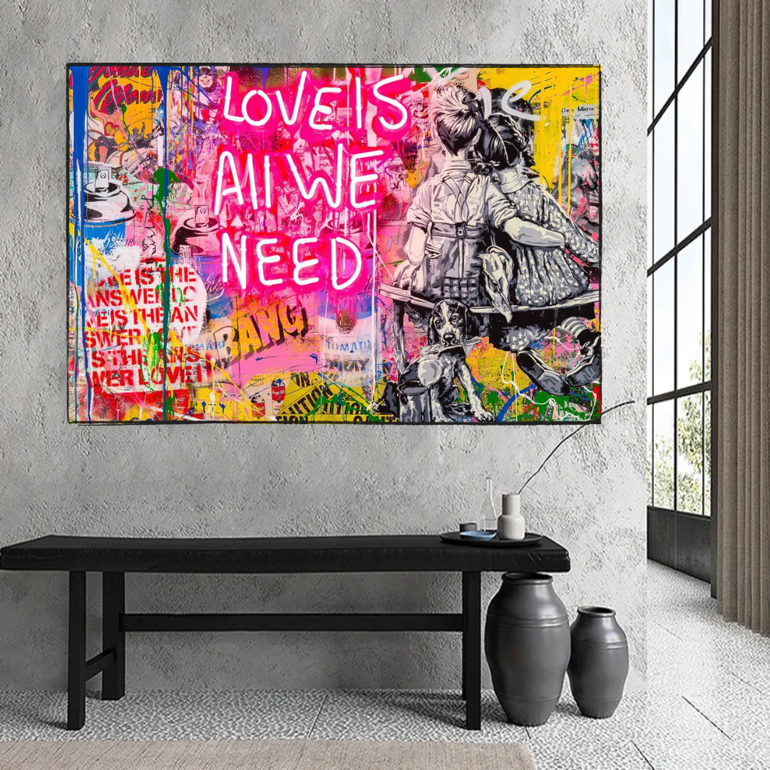 Banksy Love is all we need Canvas Wall Art-ChandeliersDecor.com