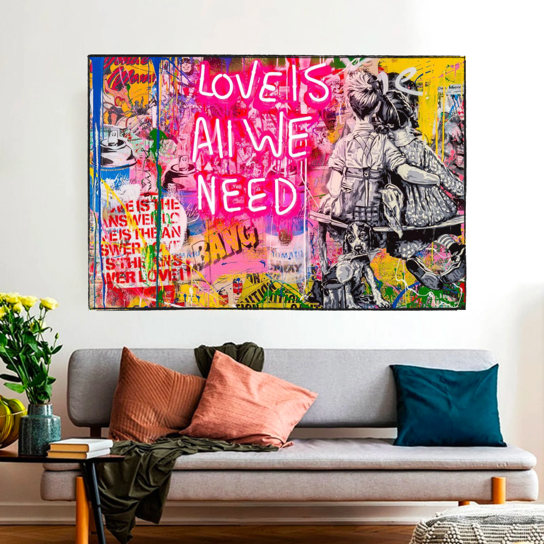 Banksy Love is all we need Canvas Wall Art-ChandeliersDecor.com