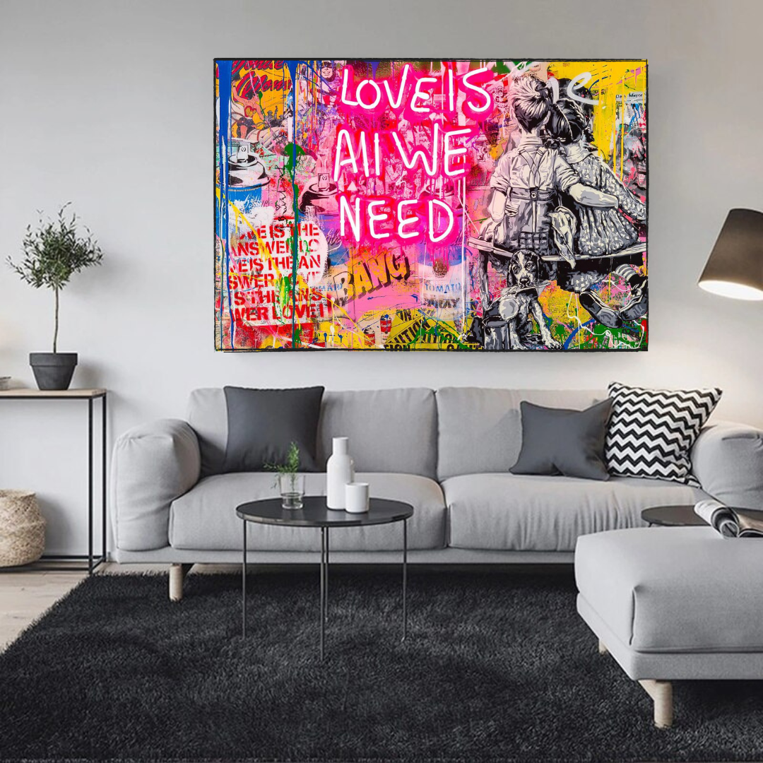 Banksy Love is all we need Canvas Wall Art-ChandeliersDecor.com