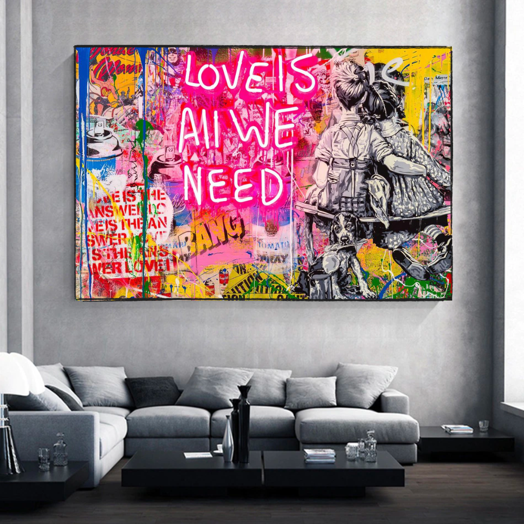 Banksy Love is all we need Canvas Wall Art-ChandeliersDecor.com