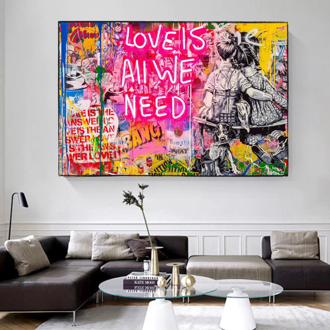 Banksy Love is all we need Canvas Wall Art-ChandeliersDecor.com