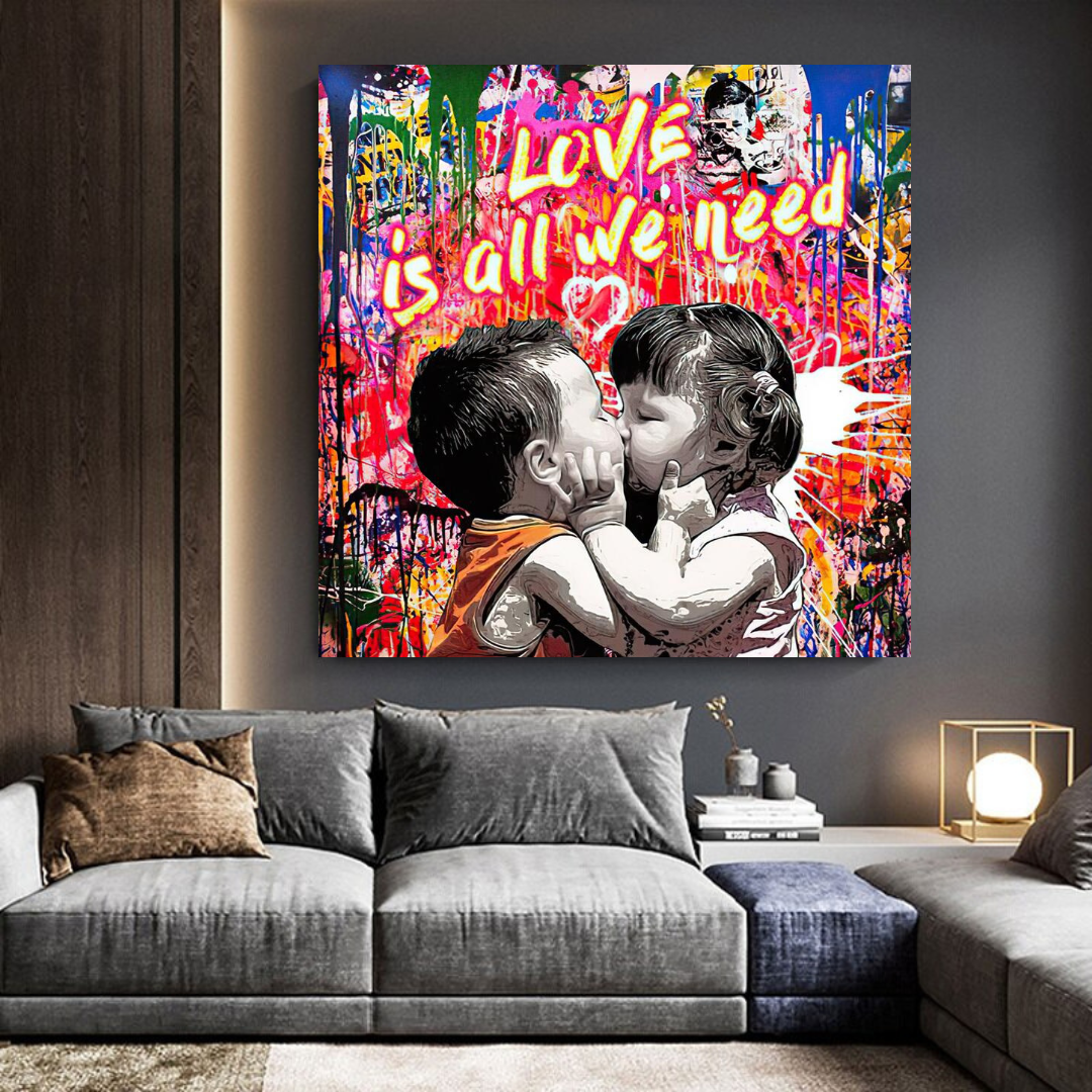 Banksy Love is all we need Graffiti Canvas Wall Art-ChandeliersDecor.com