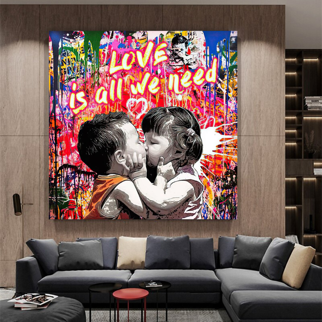 Banksy Love is all we need Graffiti Canvas Wall Art-ChandeliersDecor.com