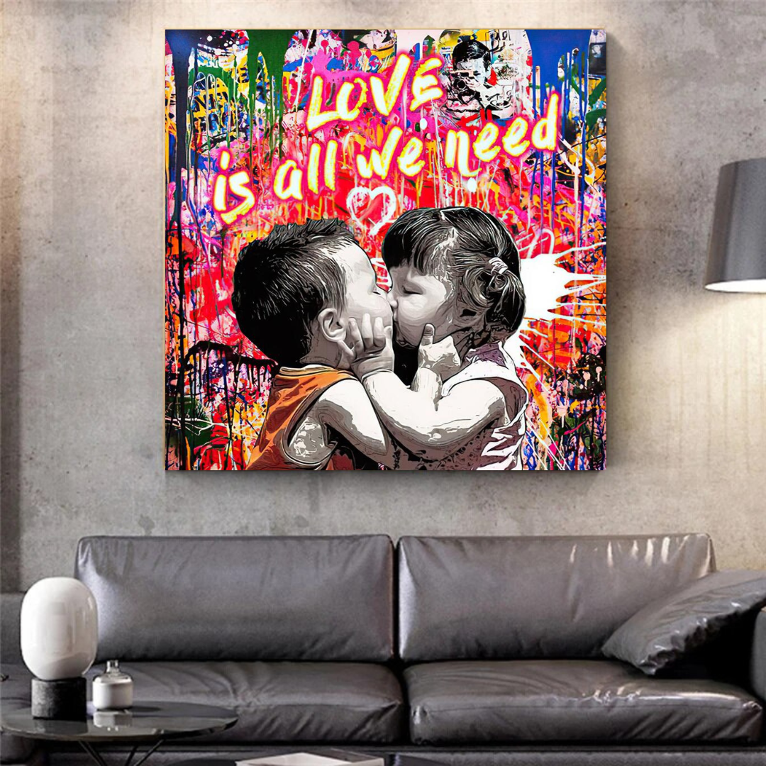 Banksy Love is all we need Graffiti Canvas Wall Art-ChandeliersDecor.com