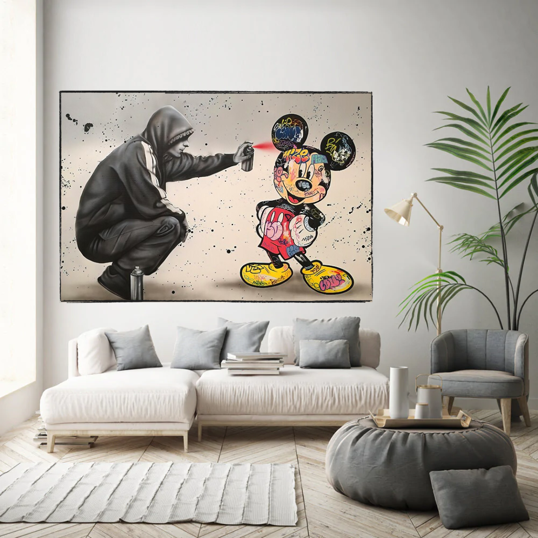 Banksy Mickey Spray Painted Canvas Wall Art - Street Art Print for Home Decor-ChandeliersDecor.com