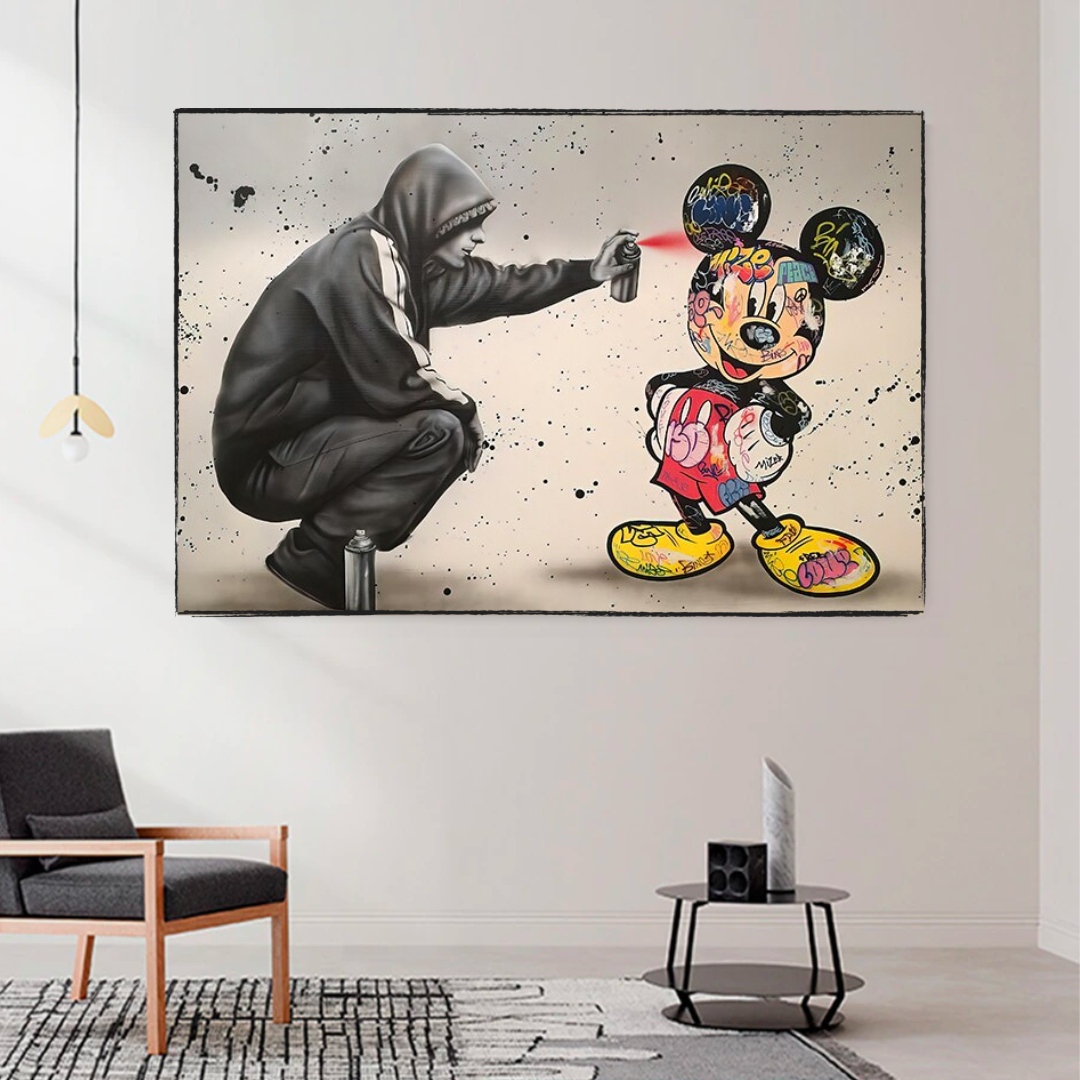 Banksy Mickey Spray Painted Canvas Wall Art - Street Art Print for Home Decor-ChandeliersDecor.com