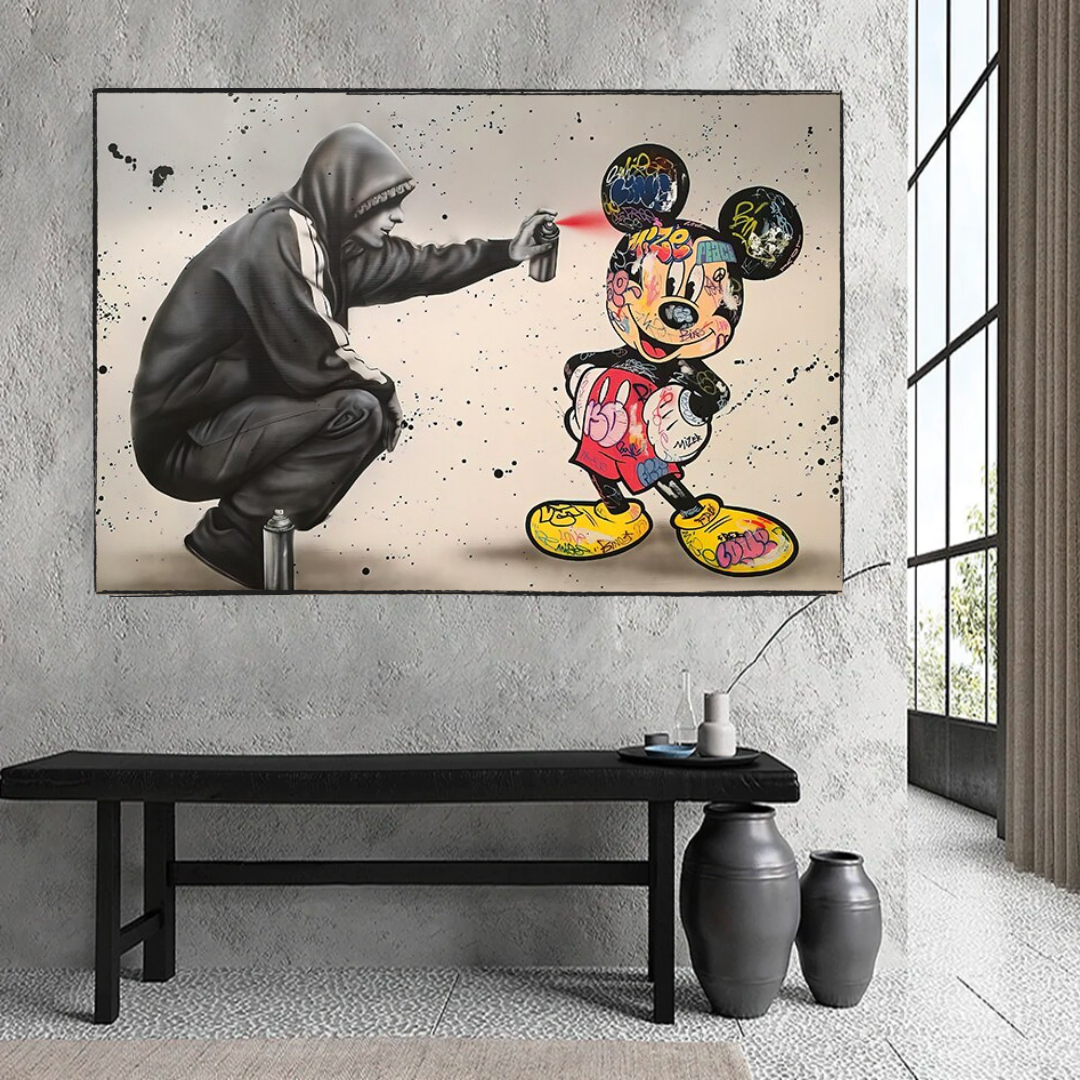 Banksy Mickey Spray Painted Canvas Wall Art - Street Art Print for Home Decor-ChandeliersDecor.com
