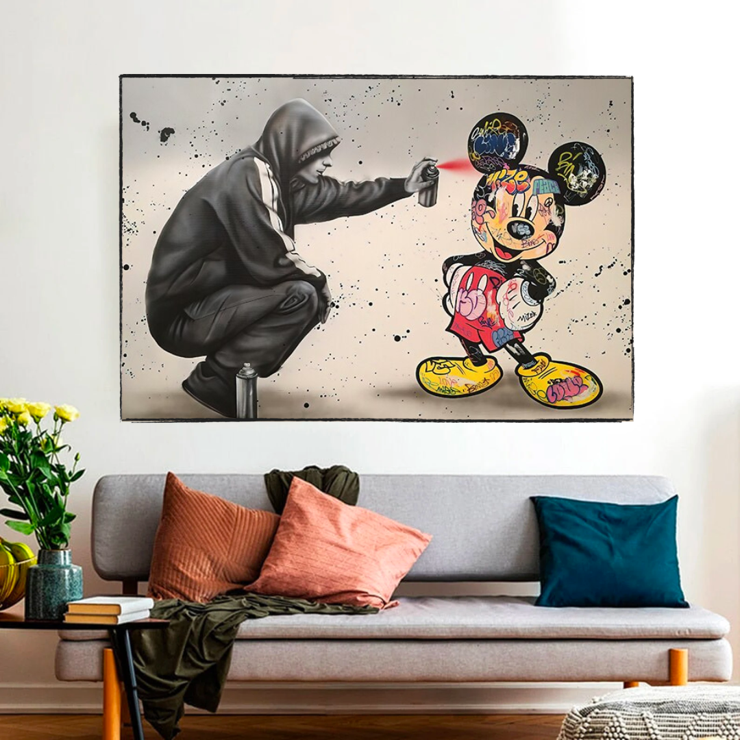 Banksy Mickey Spray Painted Canvas Wall Art - Street Art Print for Home Decor-ChandeliersDecor.com