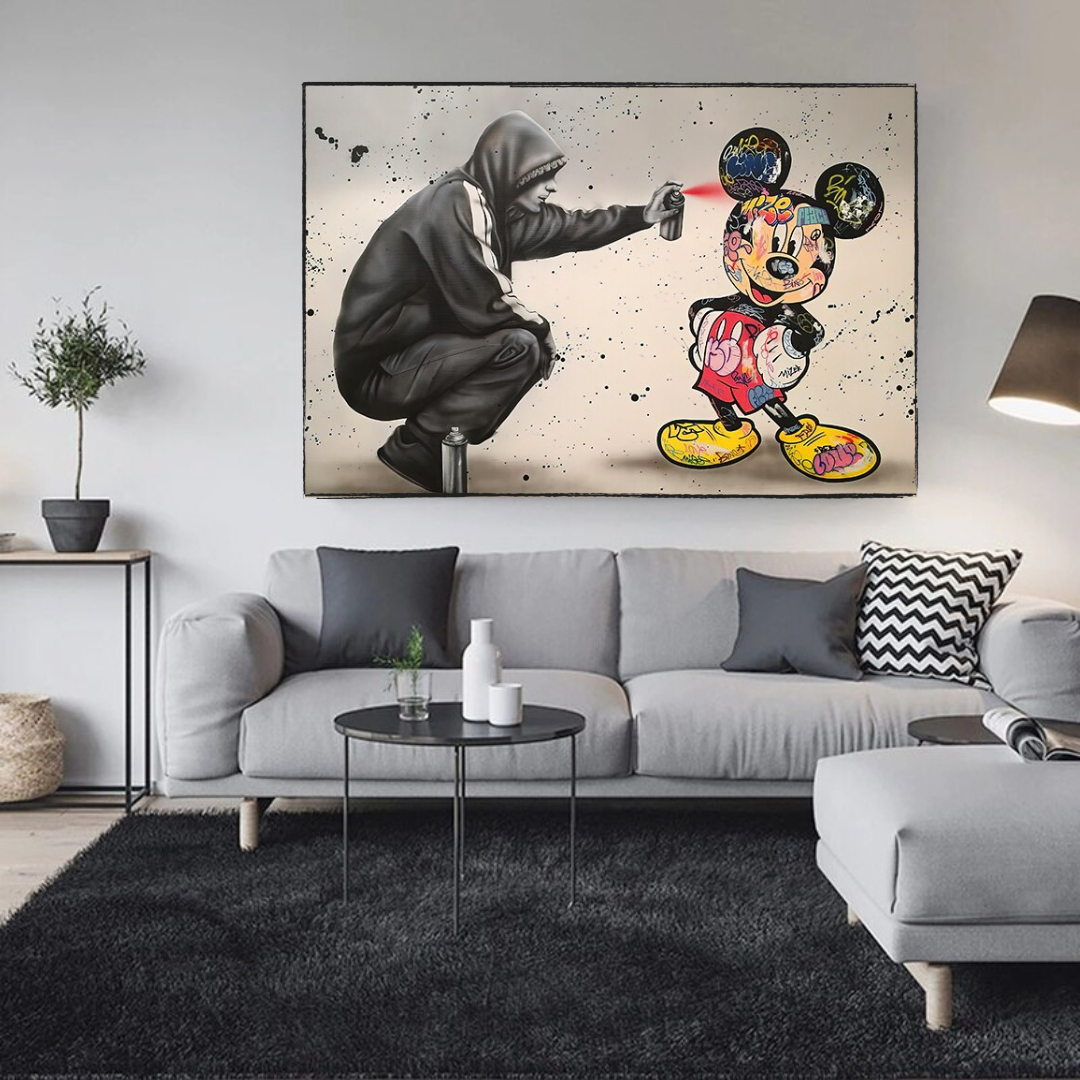 Banksy Mickey Spray Painted Canvas Wall Art - Street Art Print for Home Decor-ChandeliersDecor.com