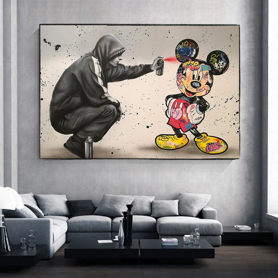 Banksy Mickey Spray Painted Canvas Wall Art - Street Art Print for Home Decor-ChandeliersDecor.com