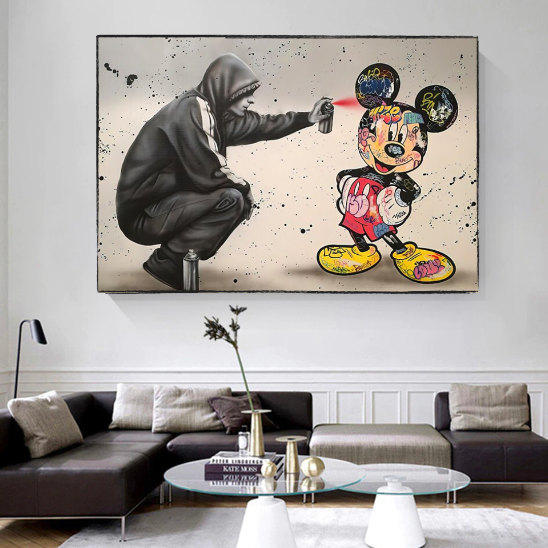 Banksy Mickey Spray Painted Canvas Wall Art - Street Art Print for Home Decor-ChandeliersDecor.com