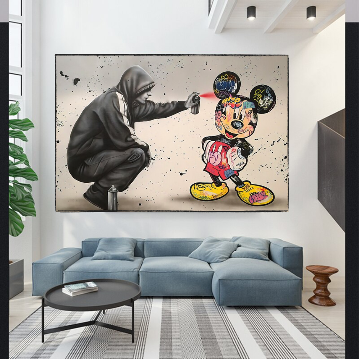 Banksy Mickey Spray Painted Canvas Wall Art - Street Art Print for Home Decor-ChandeliersDecor.com