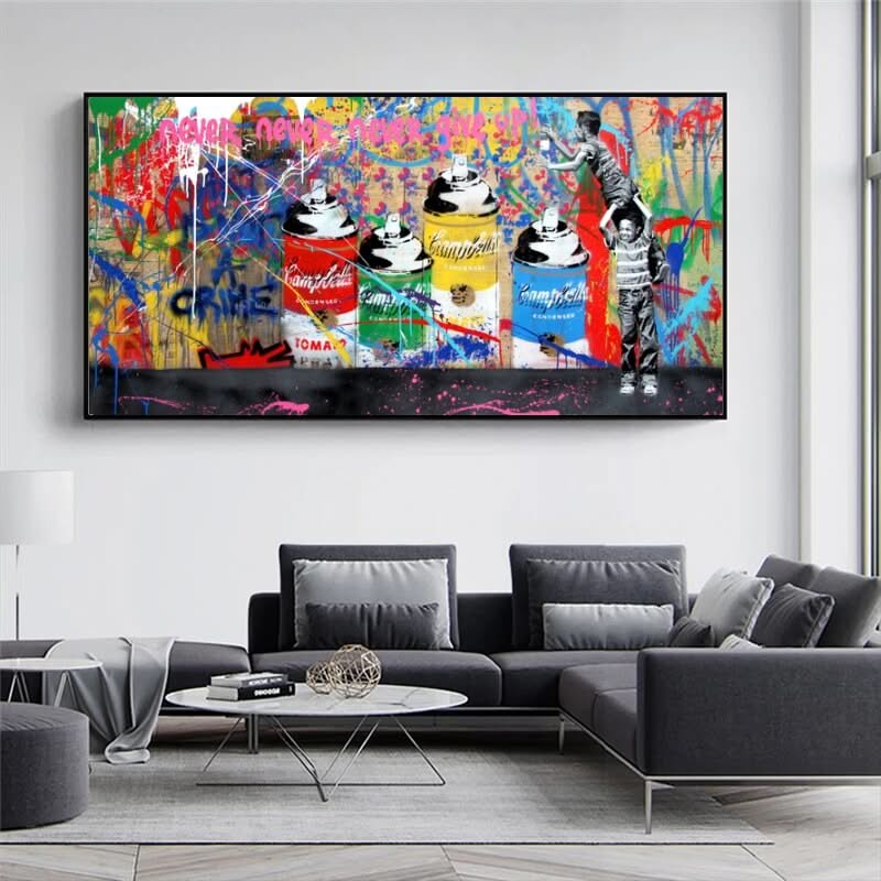 Banksy Never Give Up Canvas Graffiti Prints for Modern Home Decor-ChandeliersDecor.com