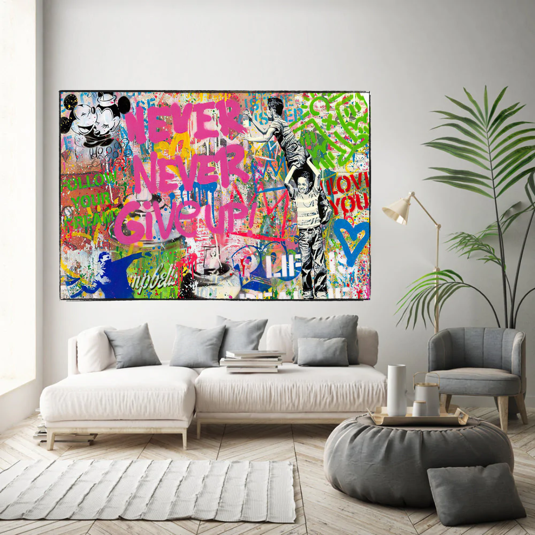 Banksy Never Give Up Canvas Wall Art - Banksy Art Print-ChandeliersDecor.com