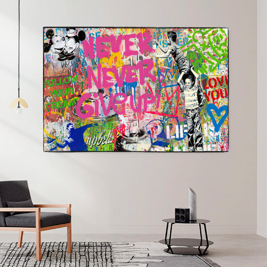 Banksy Never Give Up Canvas Wall Art - Banksy Art Print-ChandeliersDecor.com