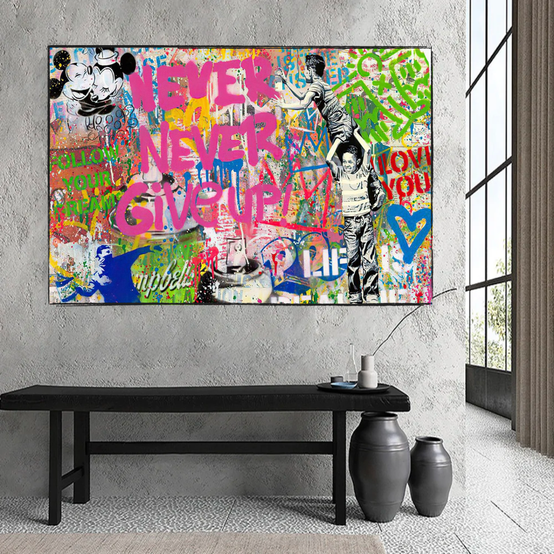 Banksy Never Give Up Canvas Wall Art - Banksy Art Print-ChandeliersDecor.com