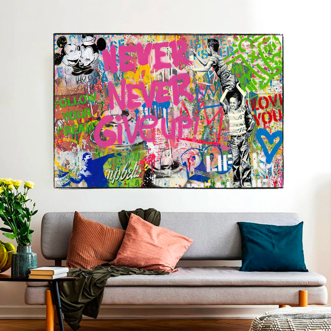 Banksy Never Give Up Canvas Wall Art - Banksy Art Print-ChandeliersDecor.com