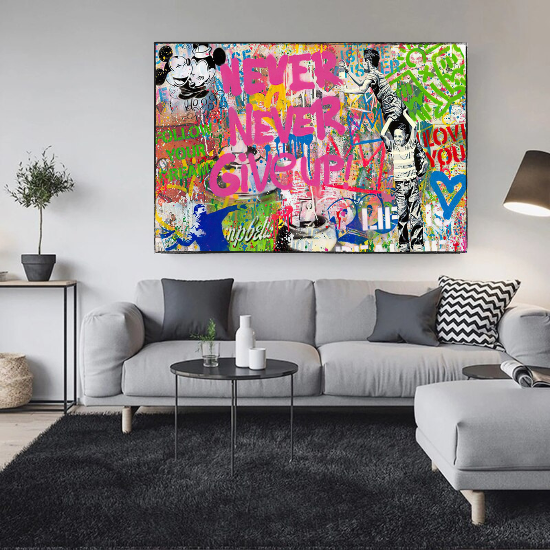 Banksy Never Give Up Canvas Wall Art - Banksy Art Print-ChandeliersDecor.com