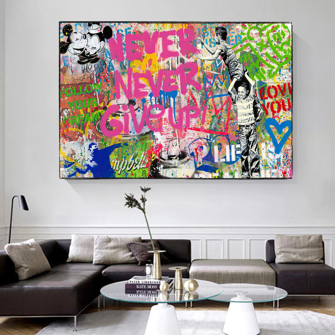 Banksy Never Give Up Canvas Wall Art - Banksy Art Print-ChandeliersDecor.com