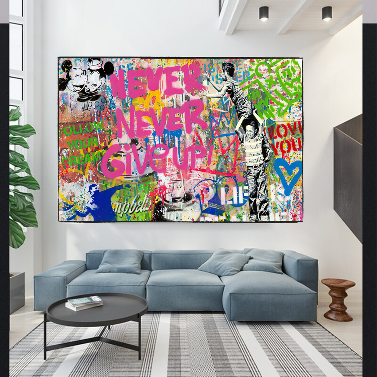 Banksy Never Give Up Canvas Wall Art - Banksy Art Print-ChandeliersDecor.com