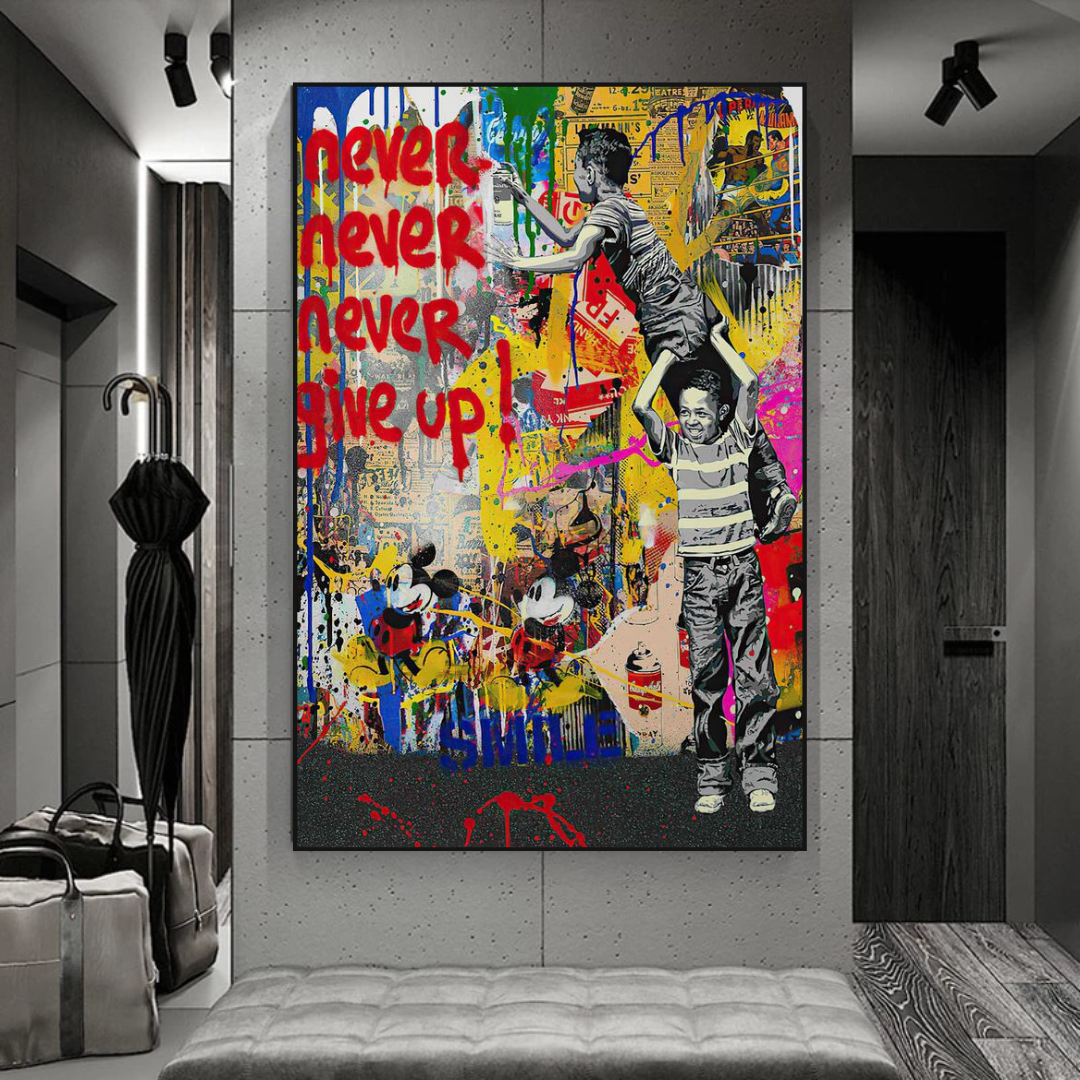 Banksy Never Give Up Poster: Authentic Street Art-ChandeliersDecor.com