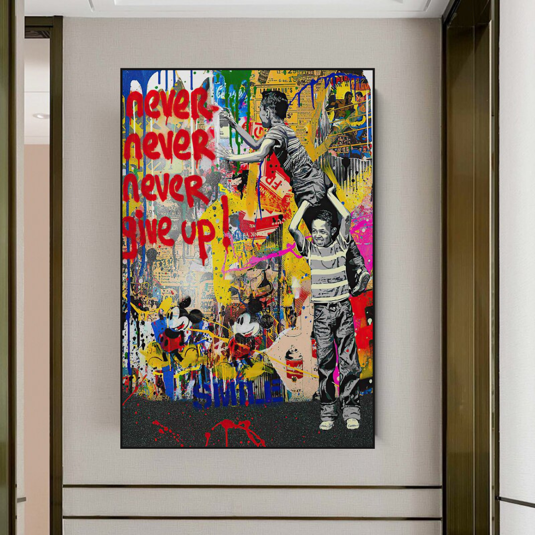 Banksy Never Give Up Poster: Authentic Street Art-ChandeliersDecor.com
