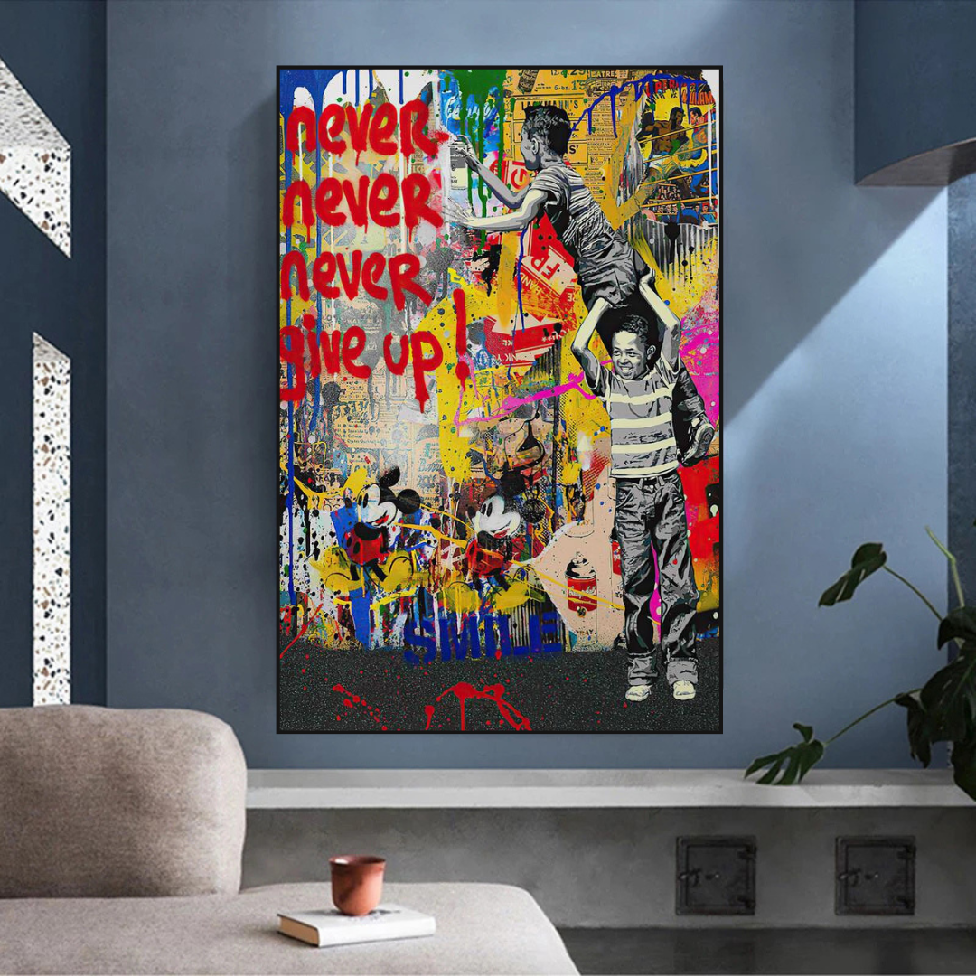 Banksy Never Give Up Poster: Authentic Street Art-ChandeliersDecor.com