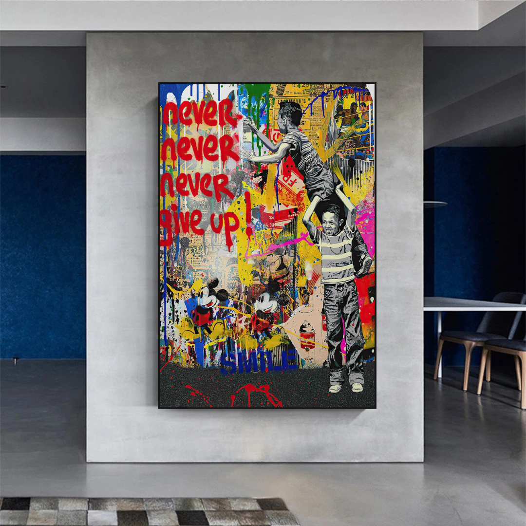 Banksy Never Give Up Poster: Authentic Street Art-ChandeliersDecor.com