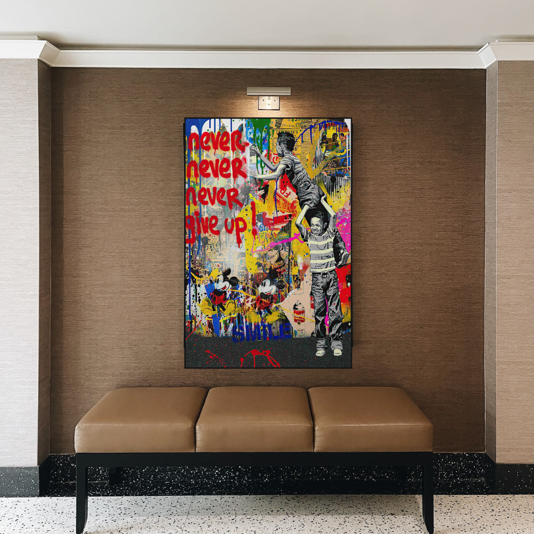 Banksy Never Give Up Poster: Authentic Street Art-ChandeliersDecor.com