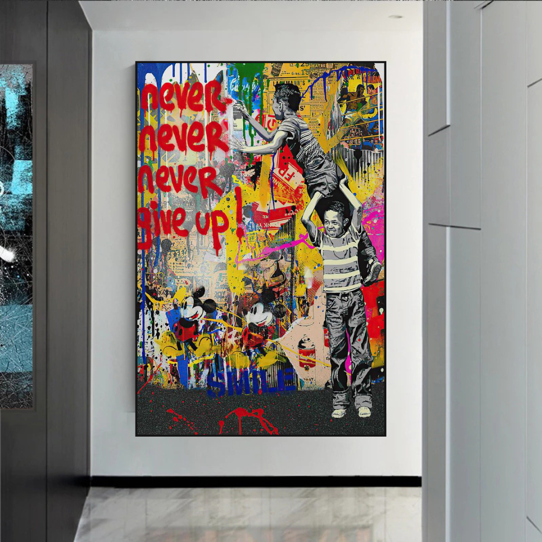 Banksy Never Give Up Poster: Authentic Street Art-ChandeliersDecor.com