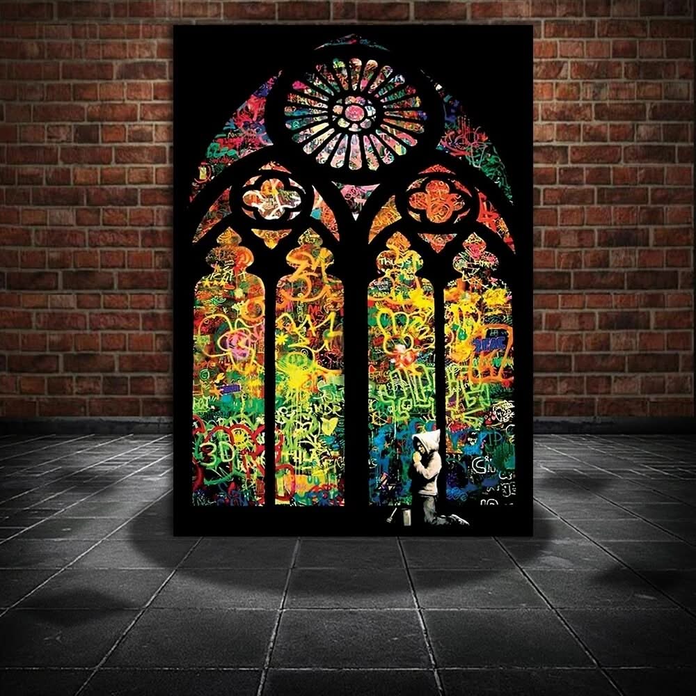 Banksy Praying Boy Graffiti Canvas Wall Art - Home Decor-ChandeliersDecor.com