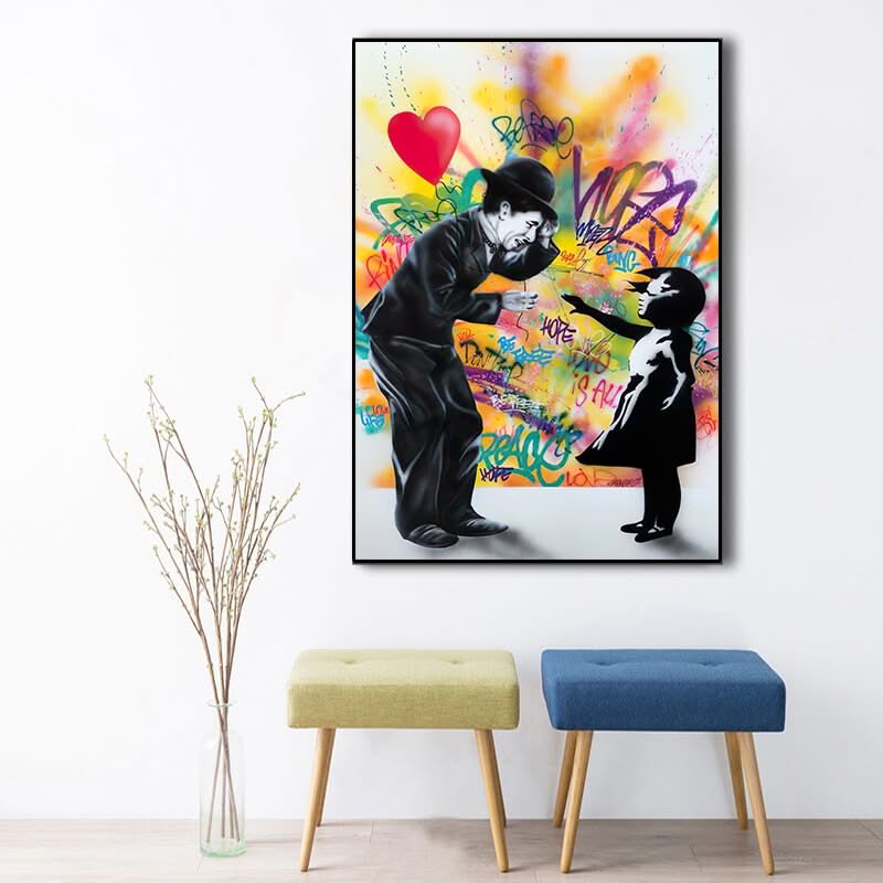 Banksy Street Graffiti Art Love Heart Girl Canvas Wall Art-ChandeliersDecor.com