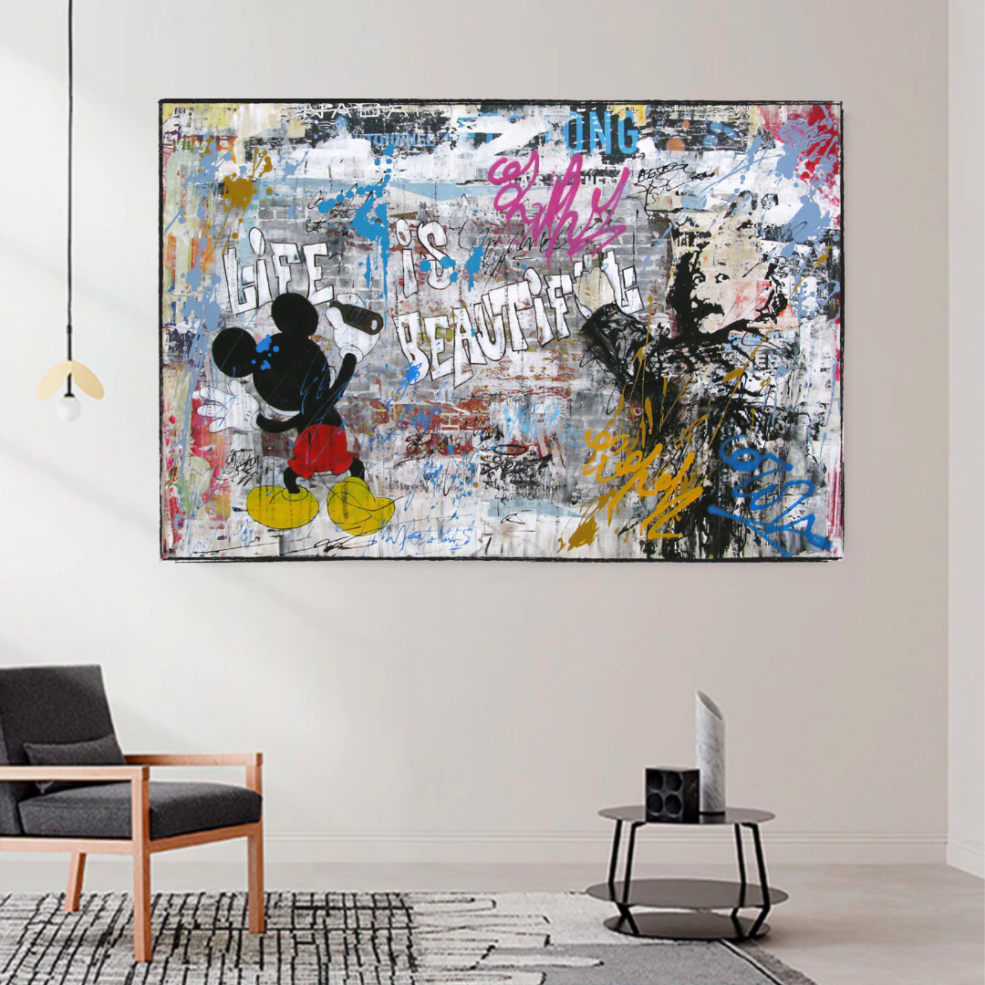 Banksy's Life is Beautiful Mickey Canvas Wall Art-ChandeliersDecor.com