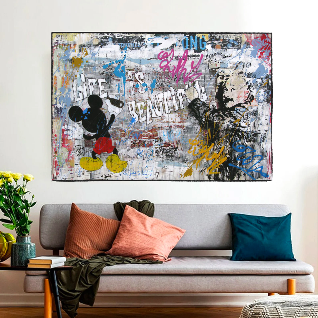 ChandeliersDecor.com-Banksy Wall Poster-Banksy's Life is Beautiful Mickey Canvas Wall Art