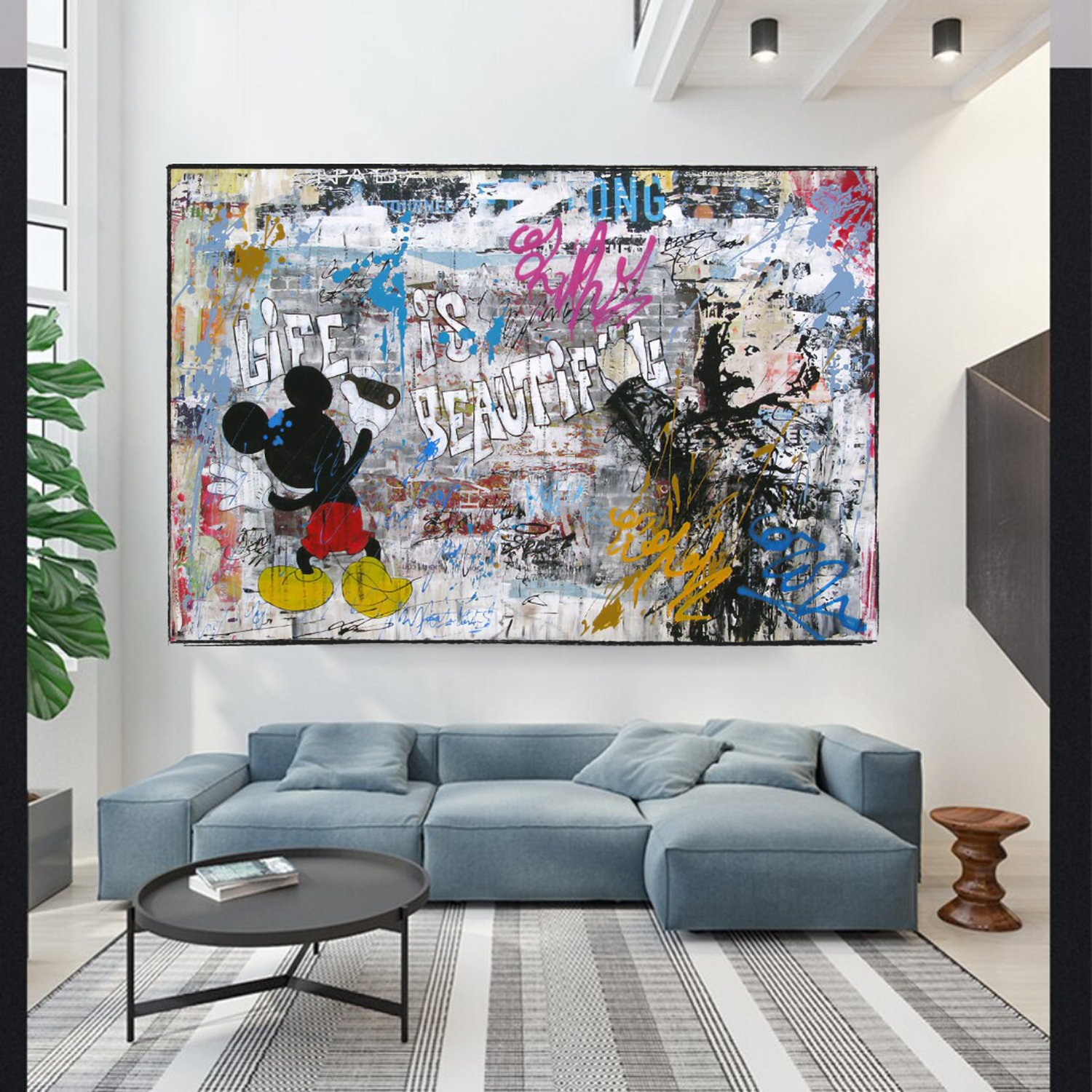 ChandeliersDecor.com-Banksy Wall Poster-Banksy's Life is Beautiful Mickey Canvas Wall Art