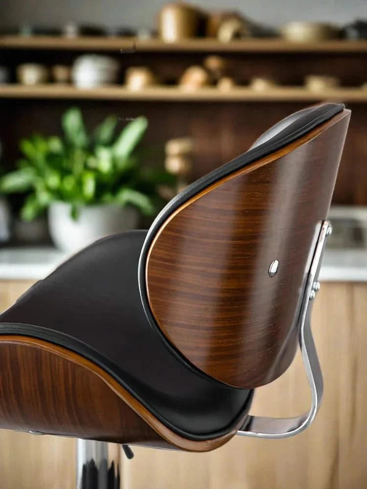 Banqueta Leather Bar Stool width Oak Wood Base-ChandeliersDecor.com