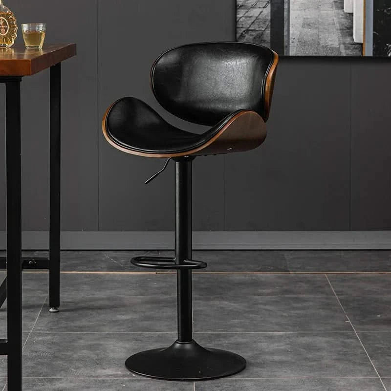 Banqueta Leather Bar Stool width Oak Wood Base-ChandeliersDecor.com