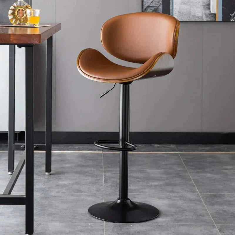 Banqueta Leather Bar Stool width Oak Wood Base-ChandeliersDecor.com