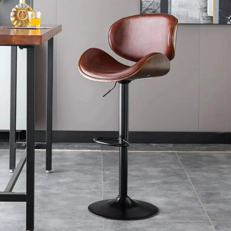 Banqueta Leather Bar Stool width Oak Wood Base-ChandeliersDecor.com