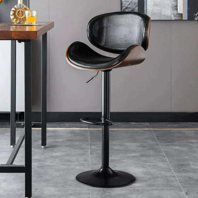 Banqueta Leather Bar Stool width Oak Wood Base-ChandeliersDecor.com