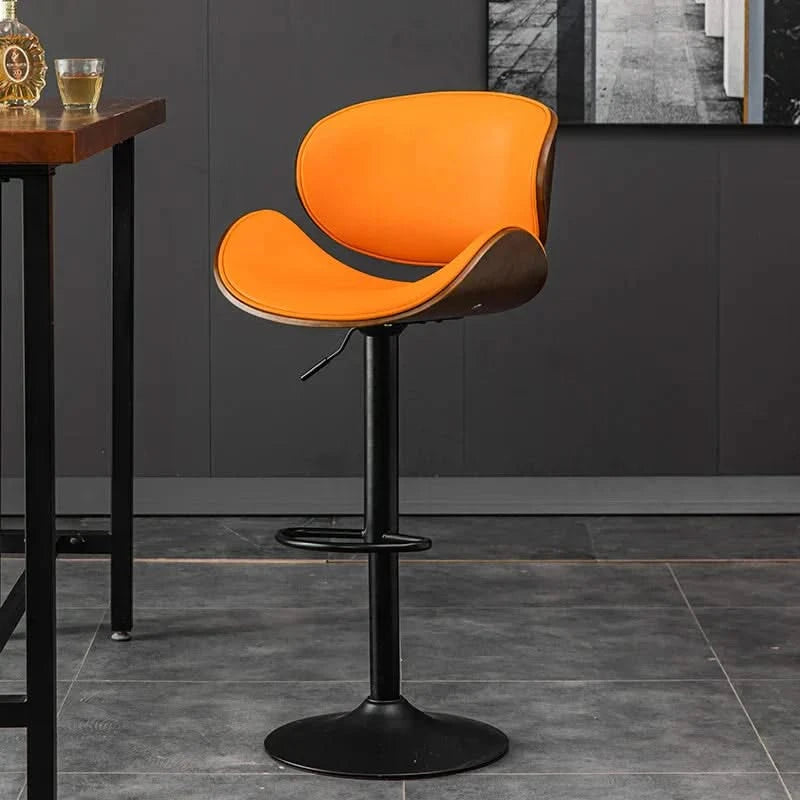 Banqueta Leather Bar Stool width Oak Wood Base-ChandeliersDecor.com