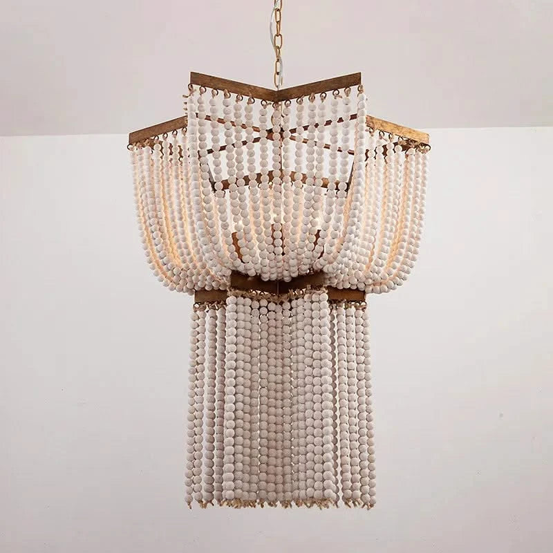 Beaded Wooden Fringe Antique Chandelier-ChandeliersDecor.com