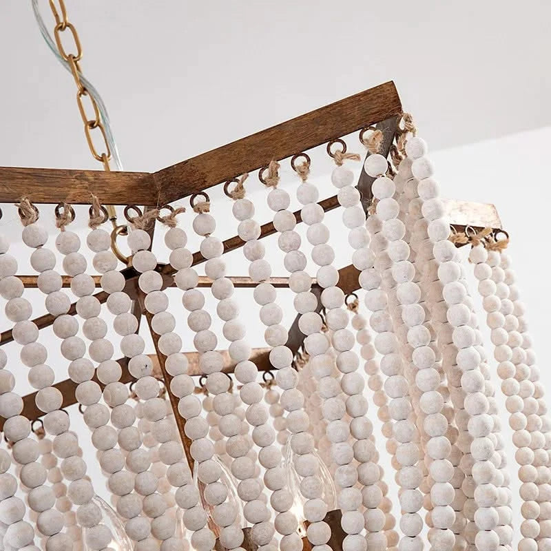 Beaded Wooden Fringe Antique Chandelier-ChandeliersDecor.com