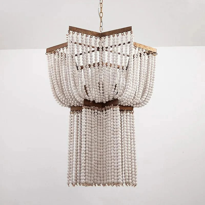 Beaded Wooden Fringe Antique Chandelier-ChandeliersDecor.com