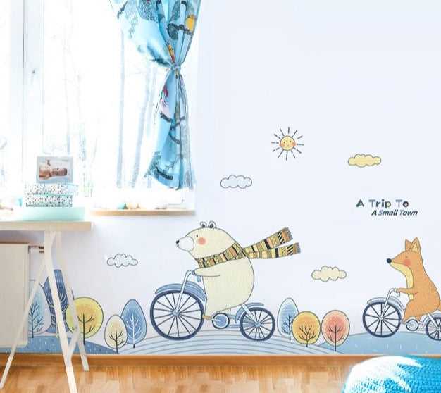 ChandeliersDecor.com-Home Decor Decals-Bear on Cycle Wall Decal | Full City Tour Wall Sticker