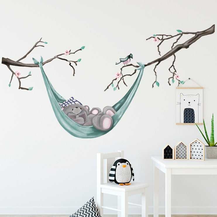 ChandeliersDecor.com-Home Decor Decals-Bear Reading Book on Hammock Wall Stickers - Decal for Book Lovers