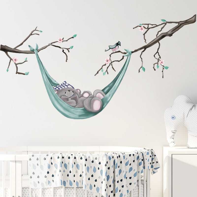 ChandeliersDecor.com-Home Decor Decals-Bear Reading Book on Hammock Wall Stickers - Decal for Book Lovers