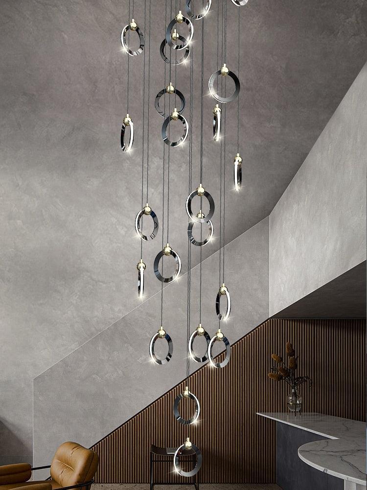 ChandeliersDecor.com-Staircase Chandelier-Black Minimalist Rotating Staircase Chandelier