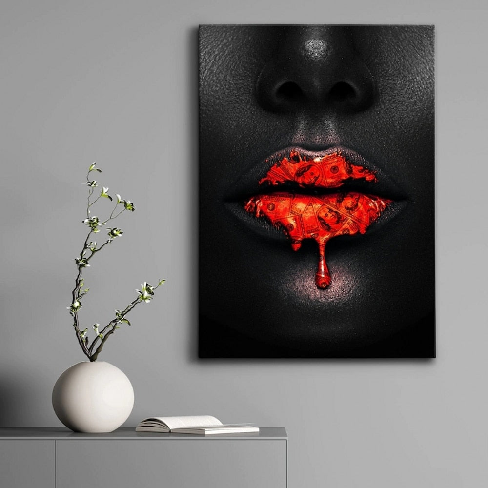 ChandeliersDecor.com-Wall Posters-Black Women Red Lips Art - Dripping & Seductive