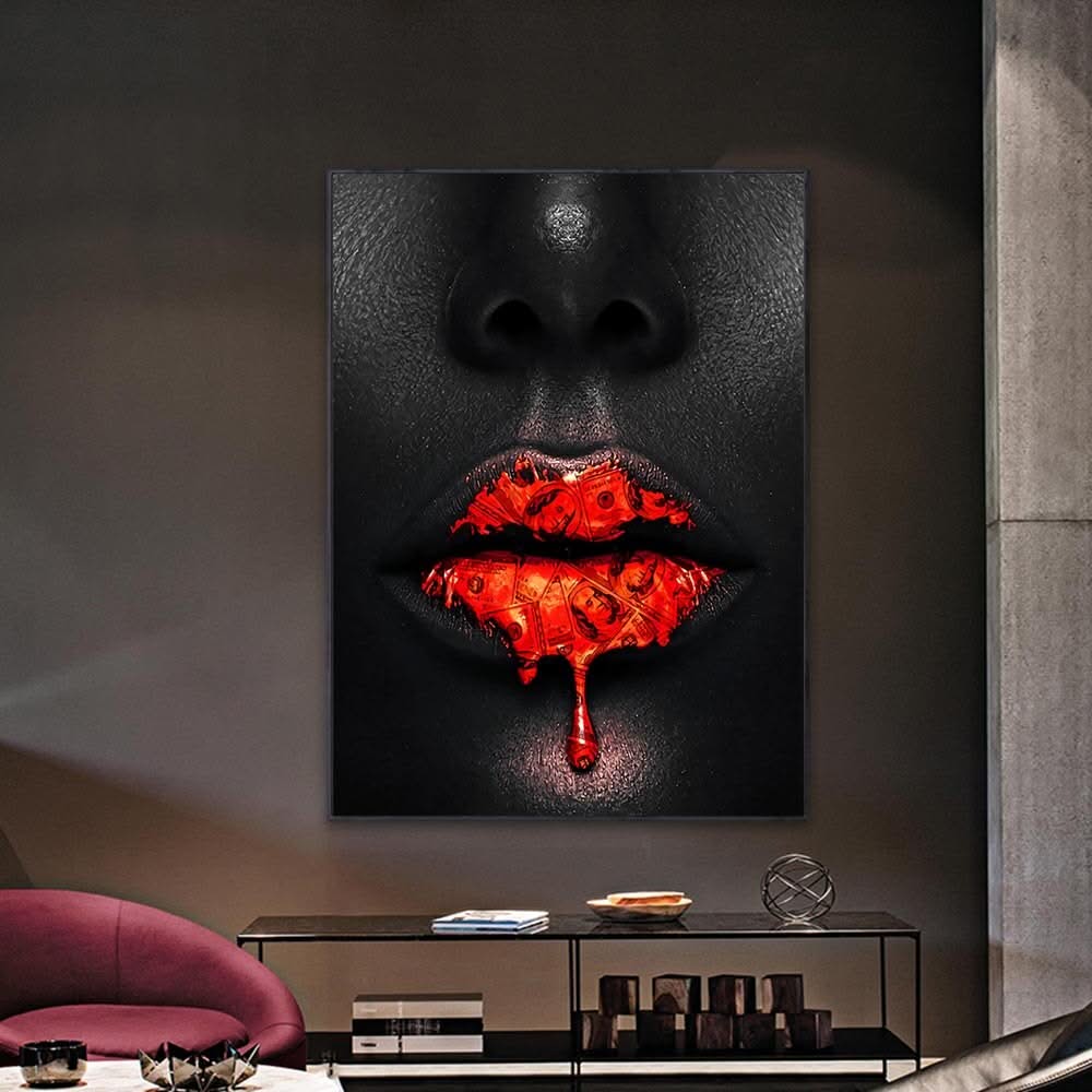 Black Women Red Lips Art - Dripping & Seductive-ChandeliersDecor.com